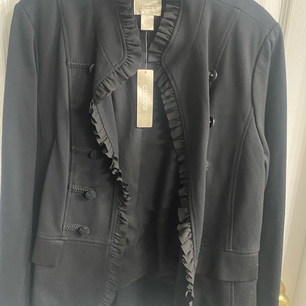 Chico's Elegant Black Ruffled Blazer
